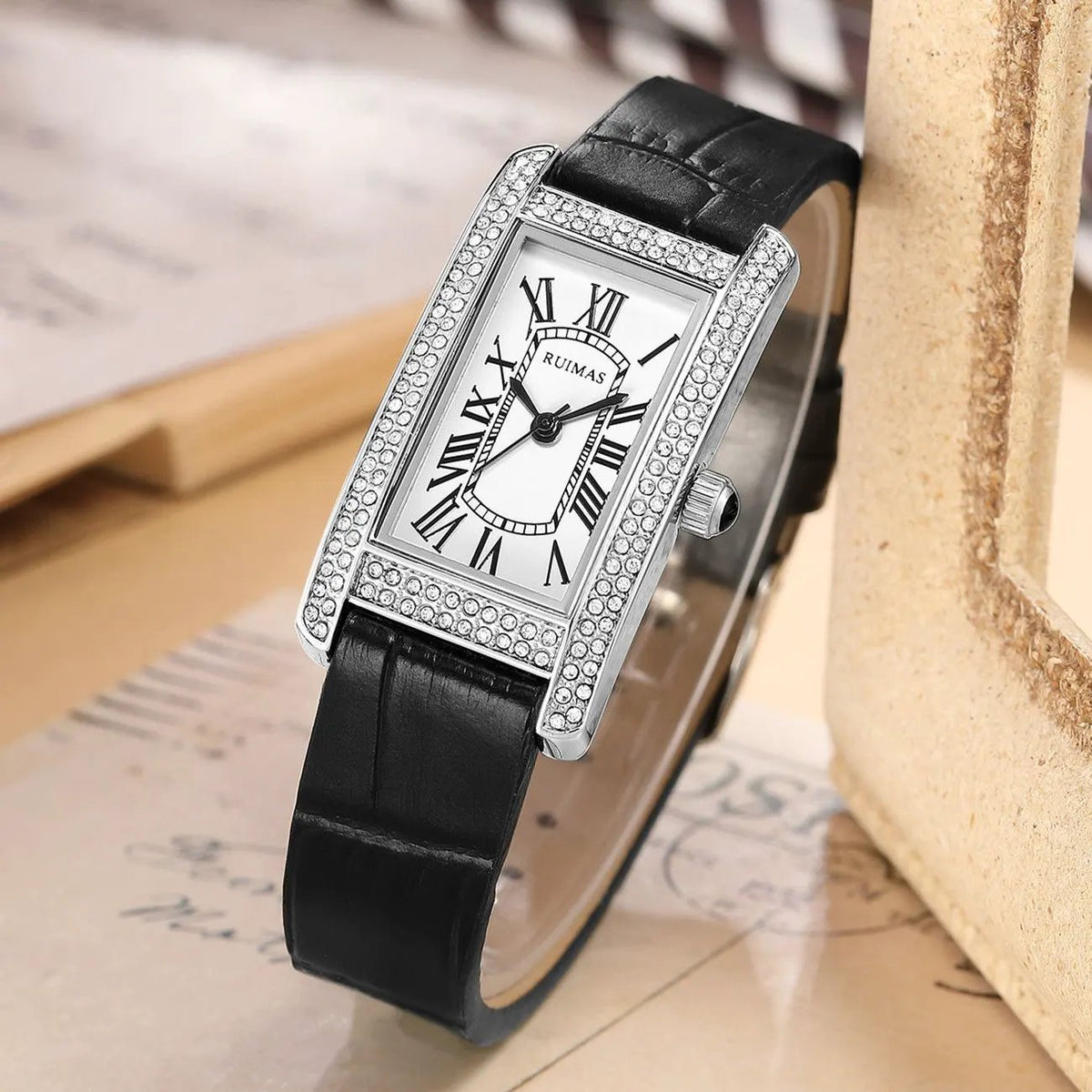 RUIMAS Brand Wrist Watches For Women Square Rose Gold WristWatch Fashion Luxury Leather Female Casual Ladies Quartz Watch Clock 335 by MEGIR WATCH GROUP