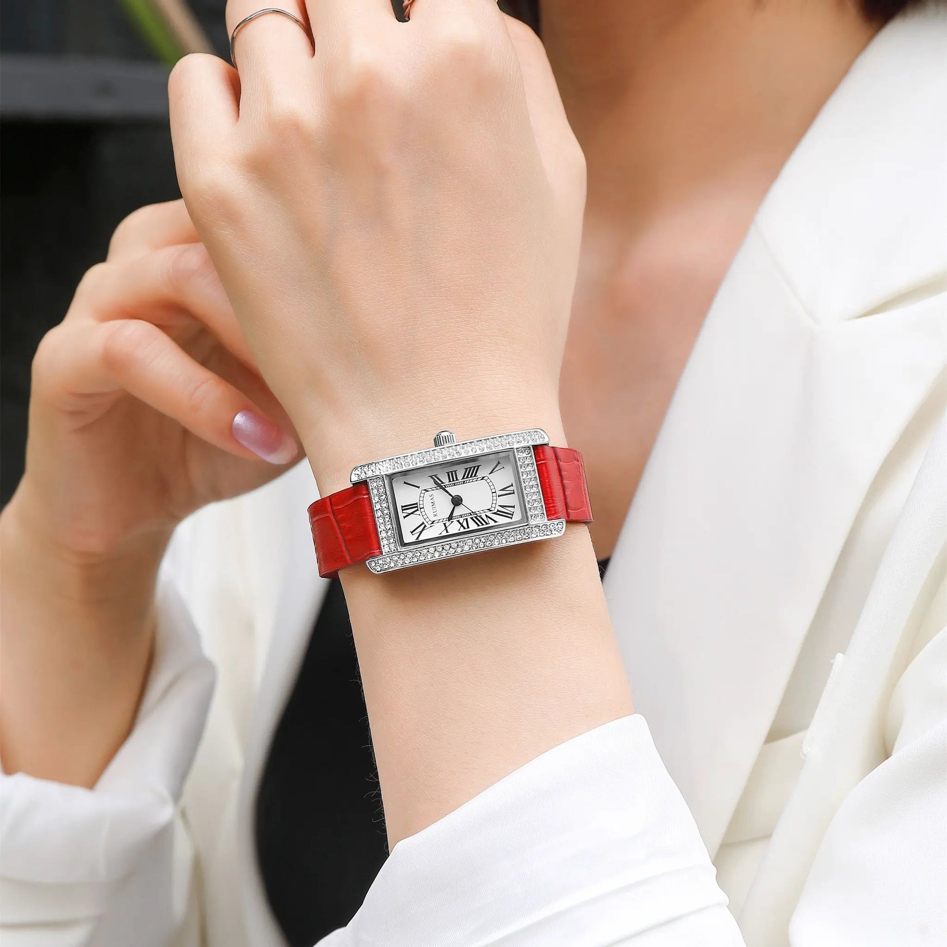 RUIMAS Brand Wrist Watches For Women Square Rose Gold WristWatch Fashion Luxury Leather Female Casual Ladies Quartz Watch Clock 335 by MEGIR WATCH GROUP