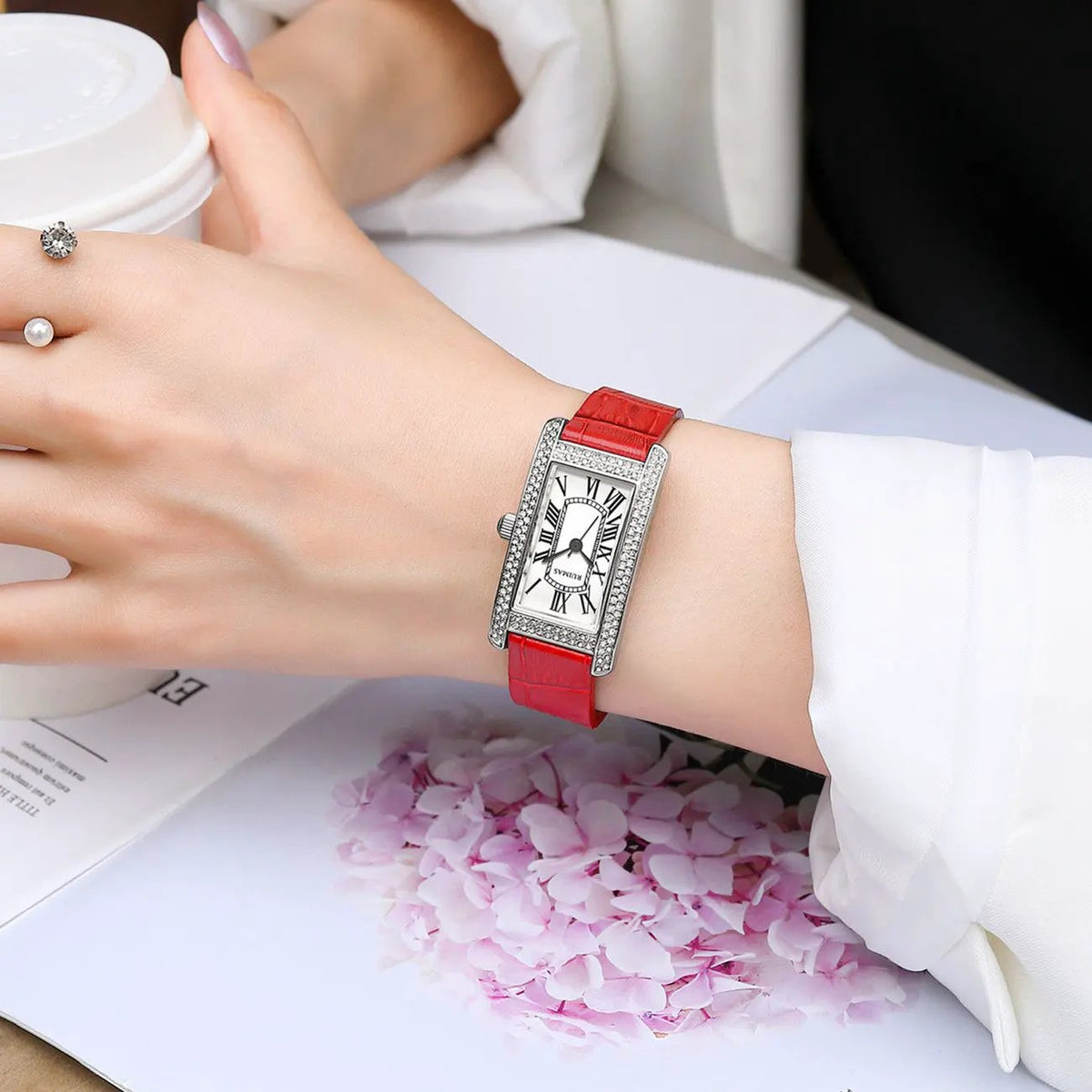 RUIMAS Brand Wrist Watches For Women Square Rose Gold WristWatch Fashion Luxury Leather Female Casual Ladies Quartz Watch Clock 335 by MEGIR WATCH GROUP