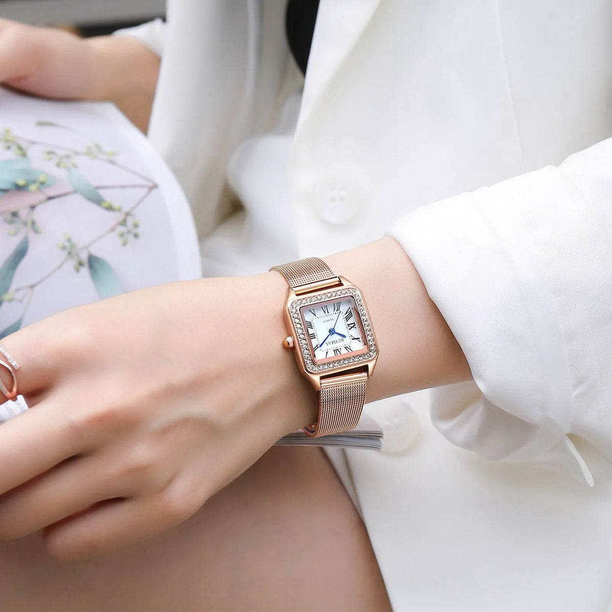 RUIMAS Fashion Stainless Steel Mesh Women Bracelet Watches Luxury Square Ladies Quartz Casual Wristwatches Female Dress Clock 336 by MEGIR WATCH GROUP
