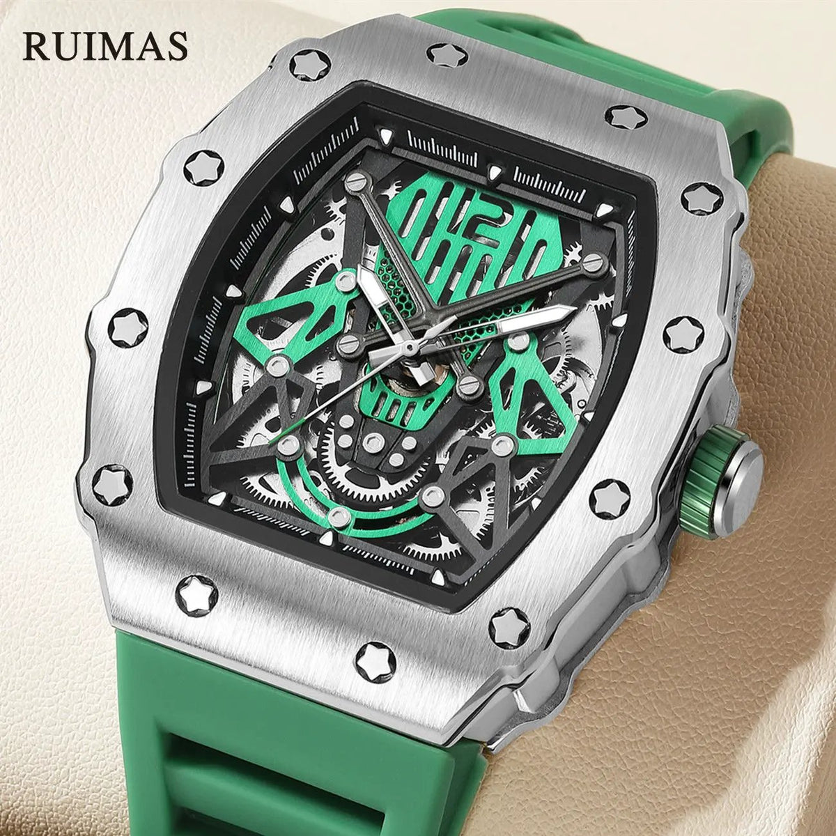 RUIMAS Luxury Watch Men Fashion Automatic Mechanical Watches Clock Silicone Strap Sport Casual Wristwatch Big Dial Reloj Hombre 341 by MEGIR WATCH GROUP