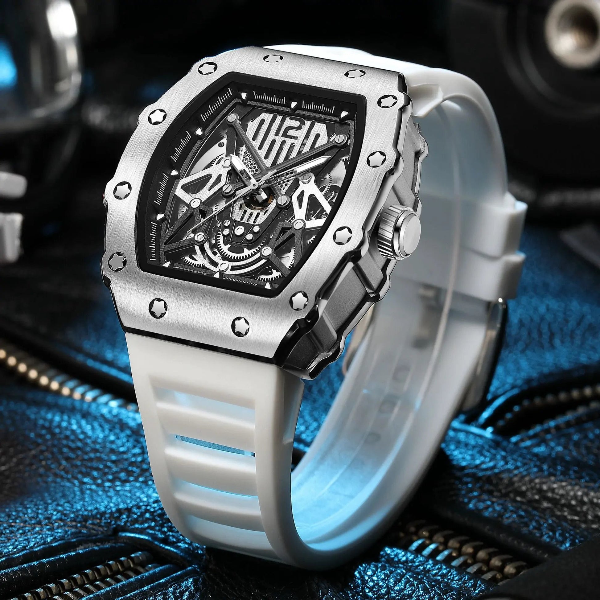 RUIMAS Luxury Watch Men Fashion Automatic Mechanical Watches Clock Silicone Strap Sport Casual Wristwatch Big Dial Reloj Hombre 341 by MEGIR WATCH GROUP