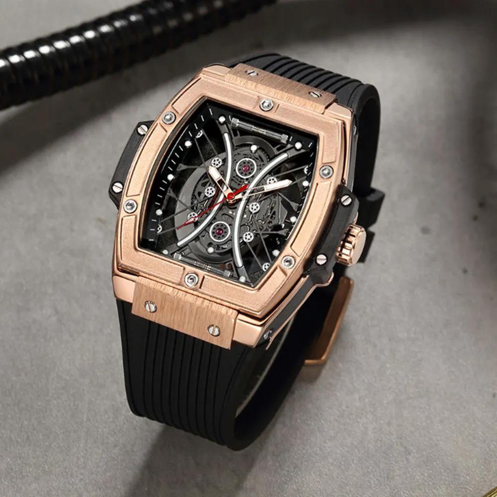 RUIMAS Quartz Sport Watches for Man Hollow Out Fashion Men Wristwatch 3ATM Waterproof Silicone Strap Clock Relogio Masculino 334 by MEGIR WATCH GROUP