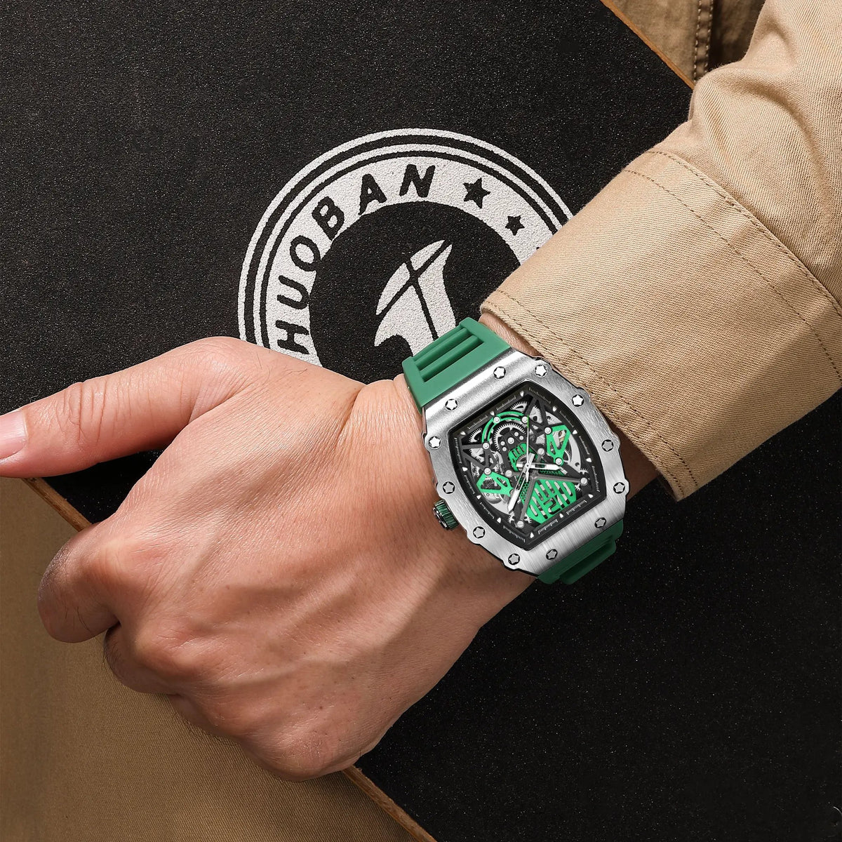 RUIMAS Luxury Watch Men Fashion Automatic Mechanical Watches Clock Silicone Strap Sport Casual Wristwatch Big Dial Reloj Hombre 341 by MEGIR WATCH GROUP