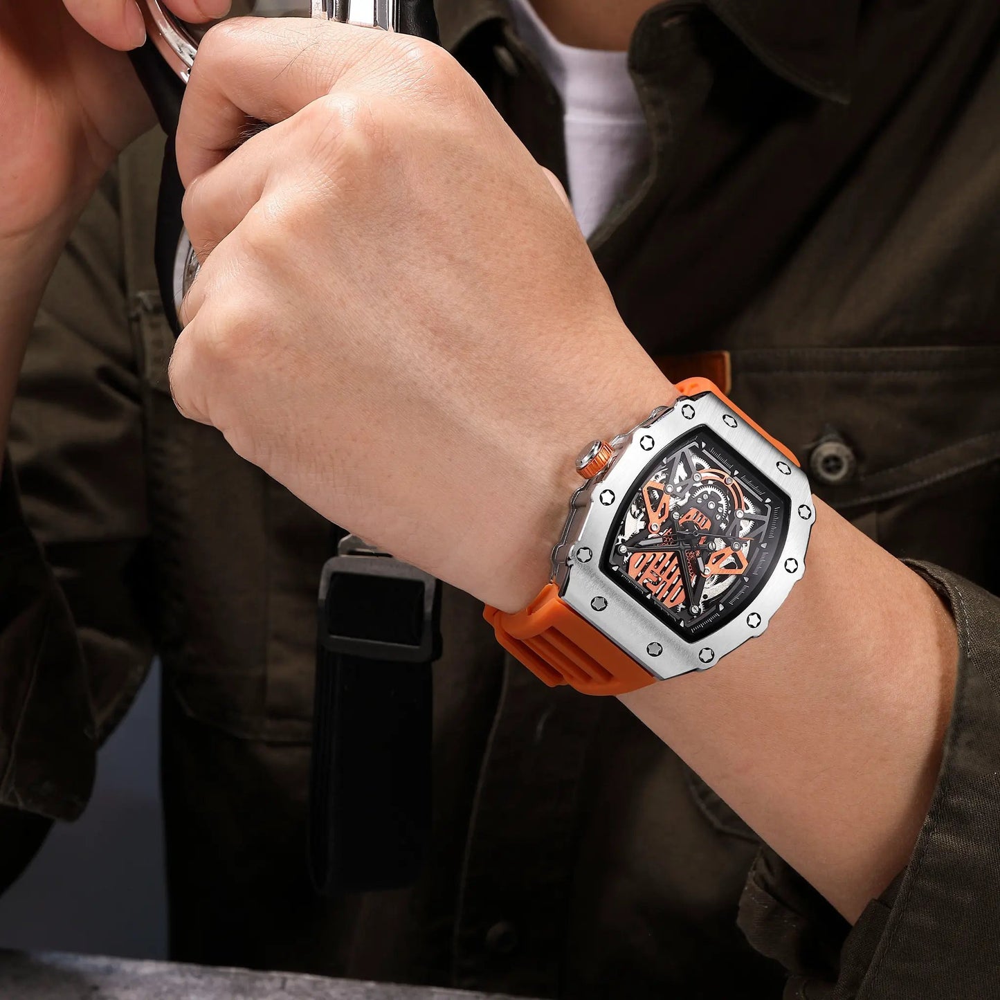 RUIMAS Luxury Watch Men Fashion Automatic Mechanical Watches Clock Silicone Strap Sport Casual Wristwatch Big Dial Reloj Hombre 341 by MEGIR WATCH GROUP
