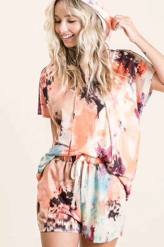 BiBi Tie Dye Terry Hoodie With Drawstring by BiBi