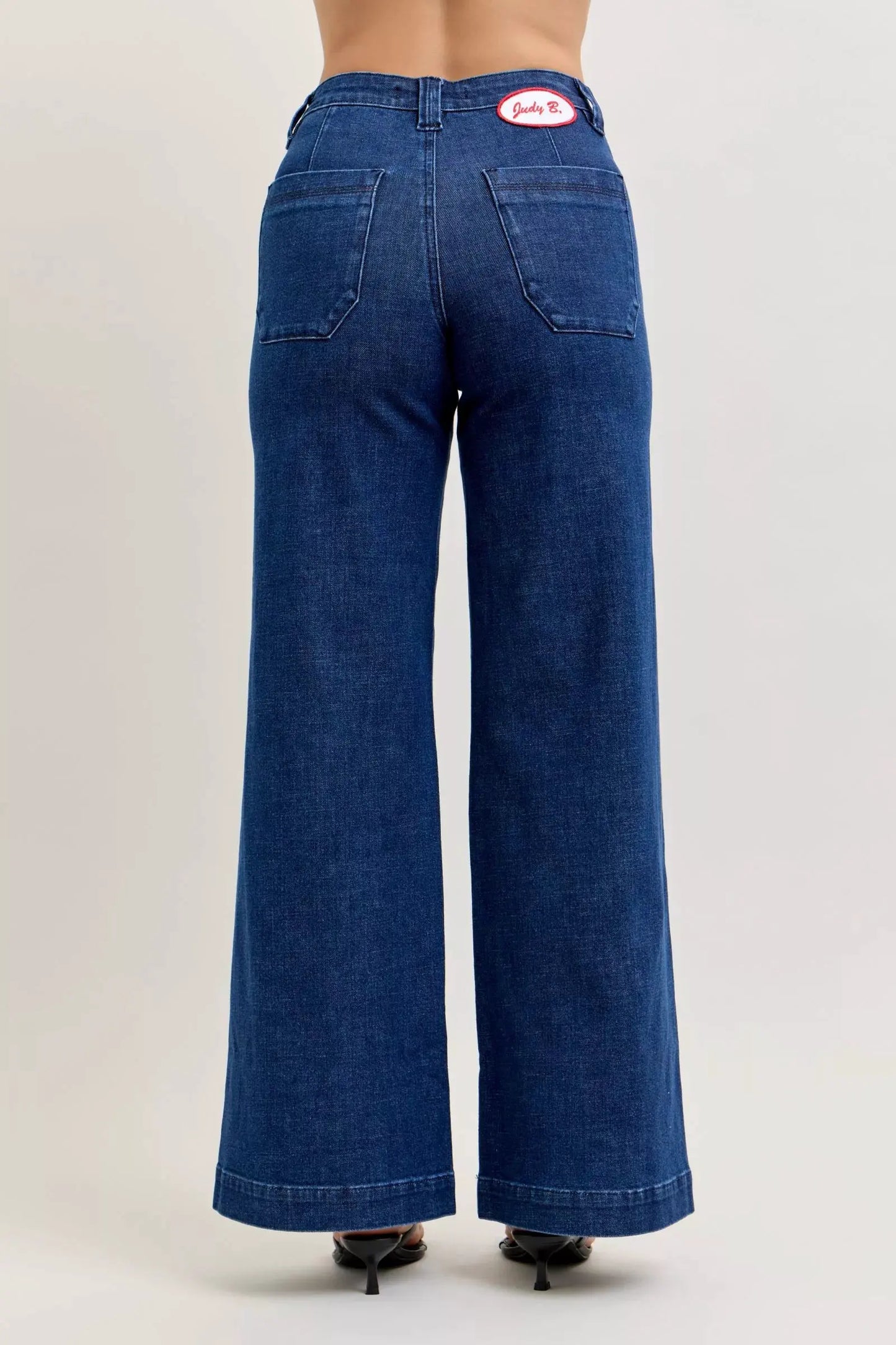 Judy Blue High-Waisted Retro Wide Jeans with Patch Pkts & Twisted Seams by Judy Blue