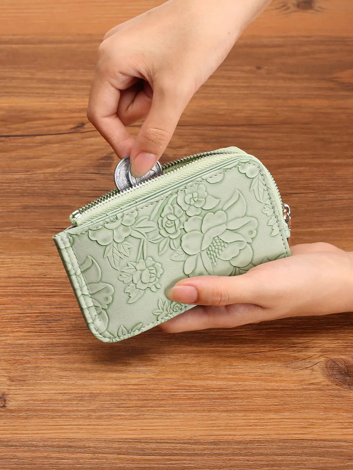 Embossed Floral Leather Bifold Wallet by Partner Label