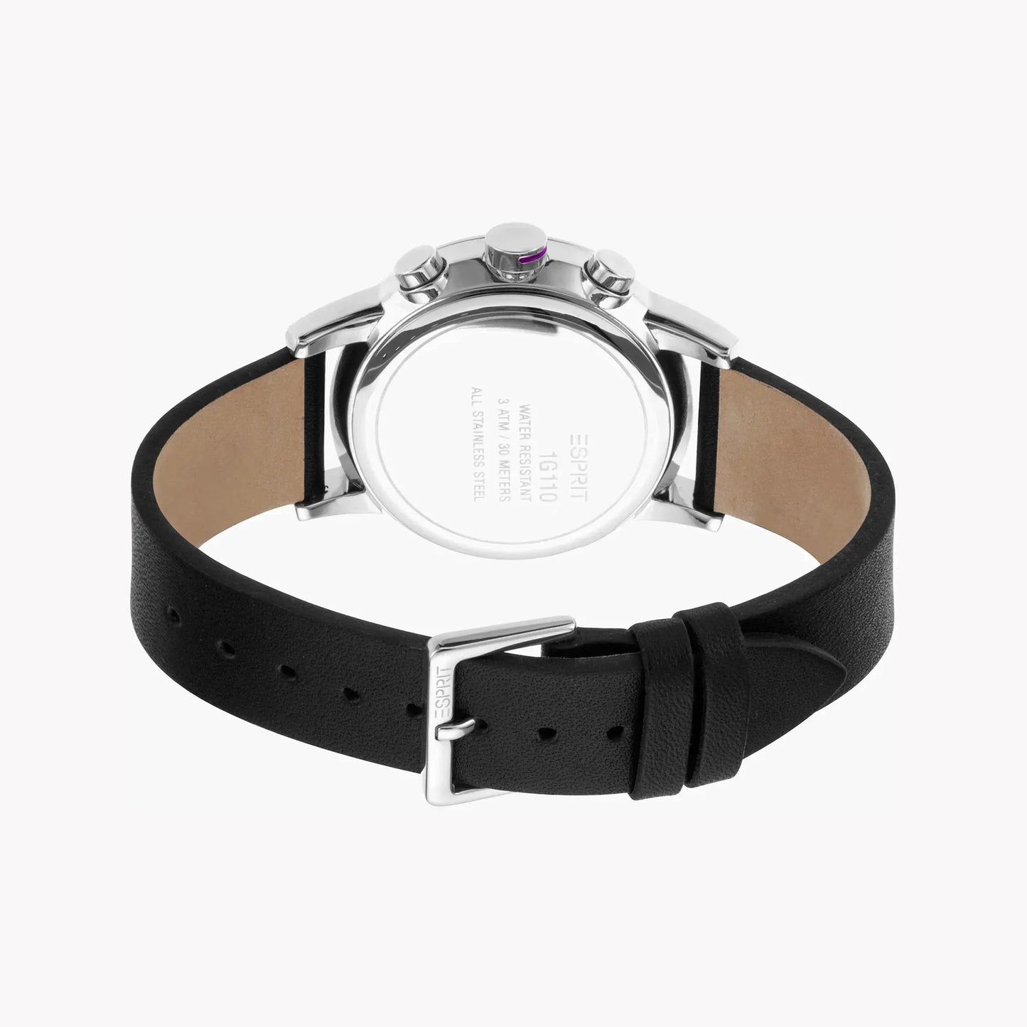 Esprit Men's Black Leather Watch, Silver Dial | Es1g034m0045 by ESPRIT