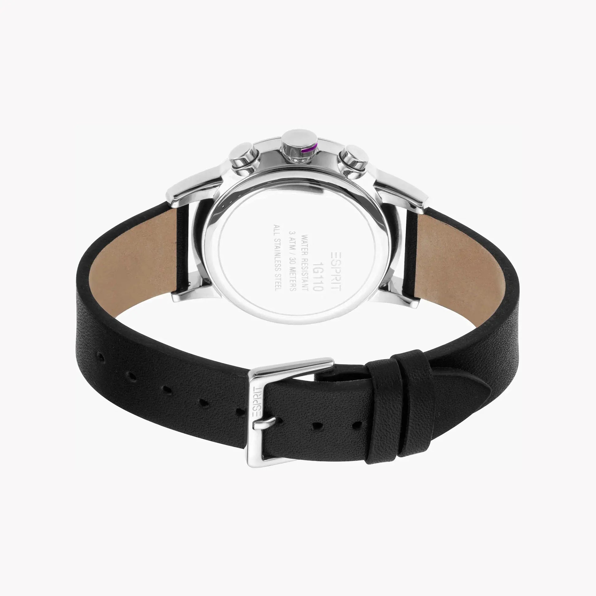 Esprit Men's Black Leather Watch, Silver Dial | Es1g034m0045 by ESPRIT