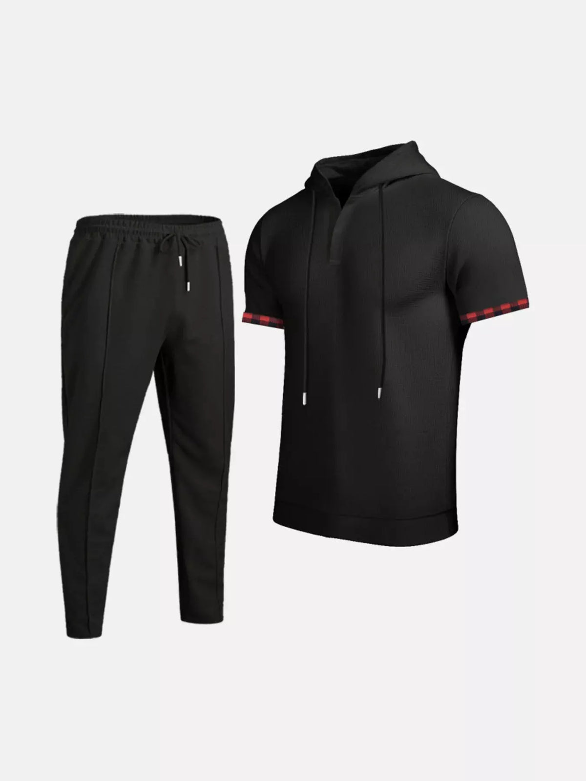 Men's Full Size Casual Short-Sleeve Hoodie and Pants Set Plus Size by Trendsi