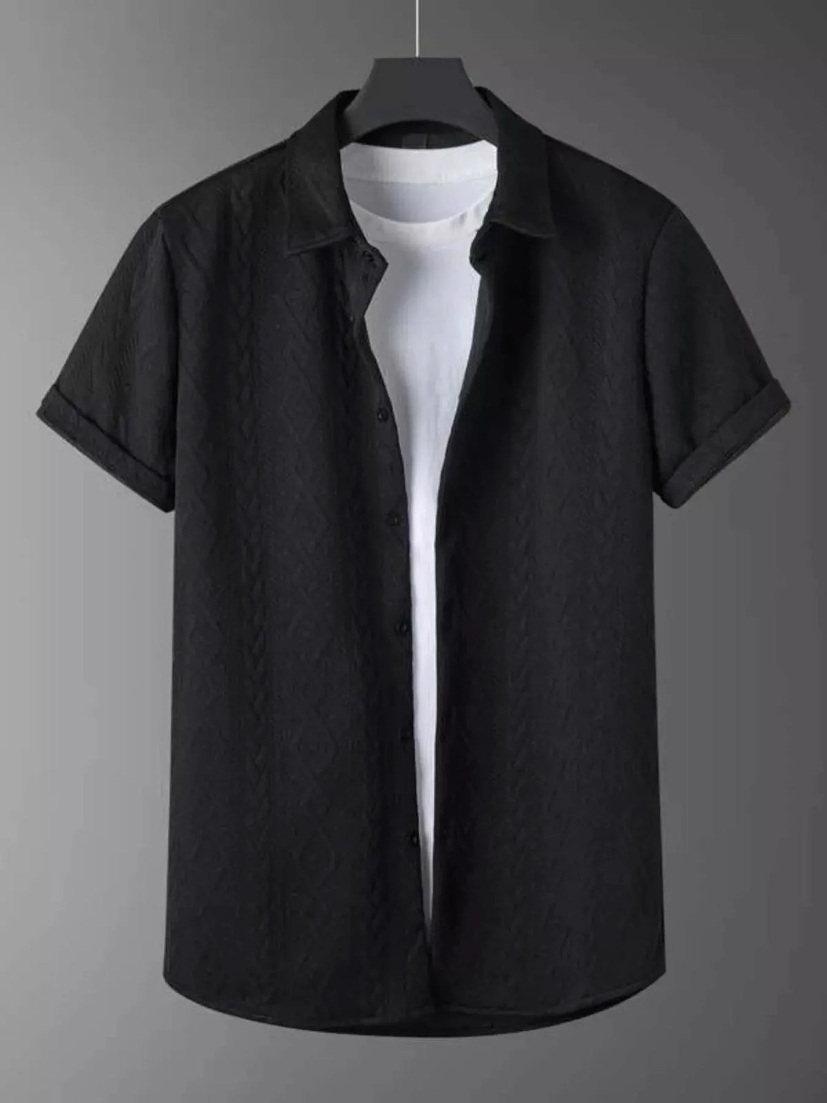 Men's Textured Knit Short Sleeve Polo & Shorts Set by Trendsi