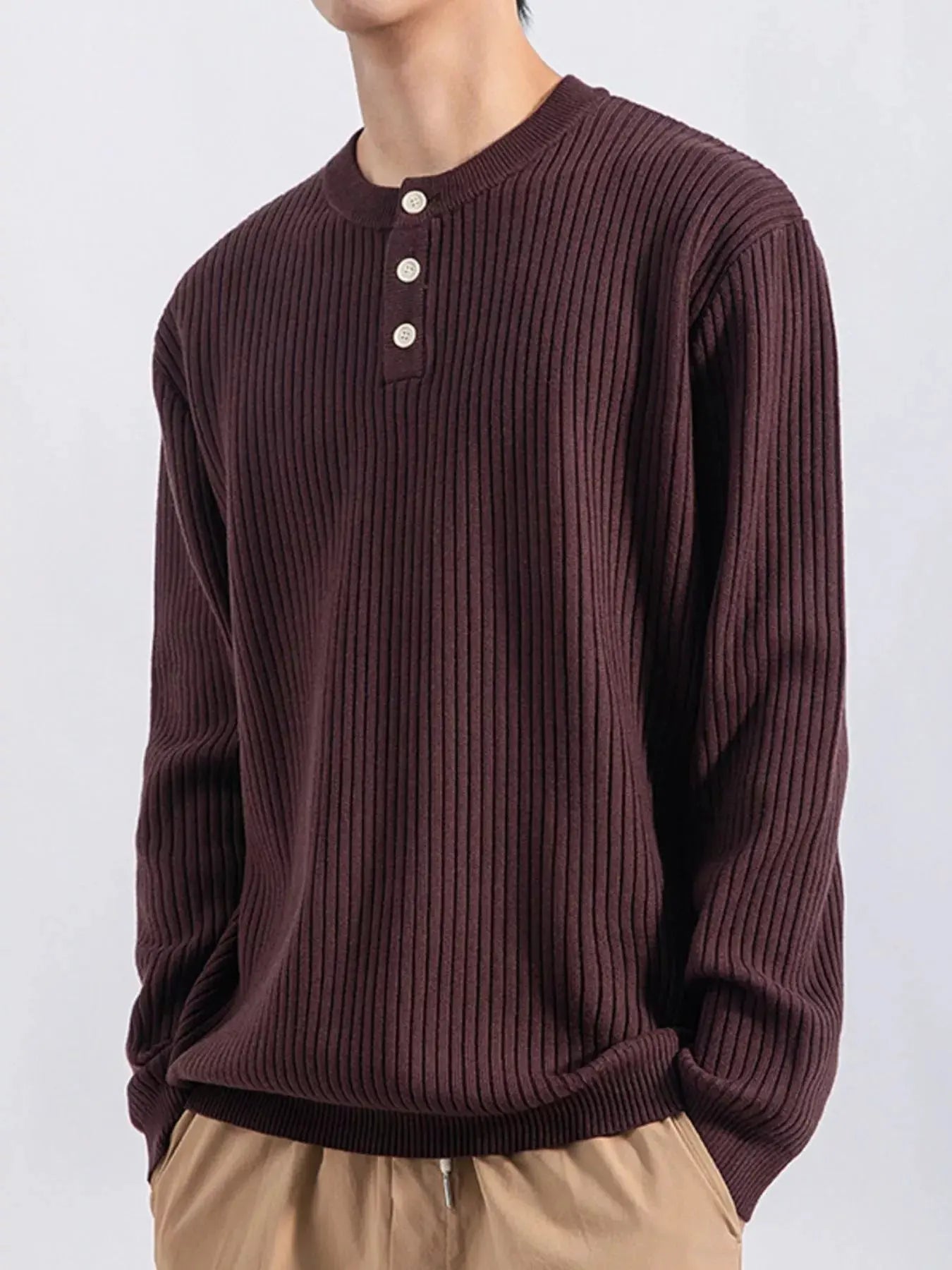 Men's Plus Size Ribbed Button Detail Knit Top by Partner Label