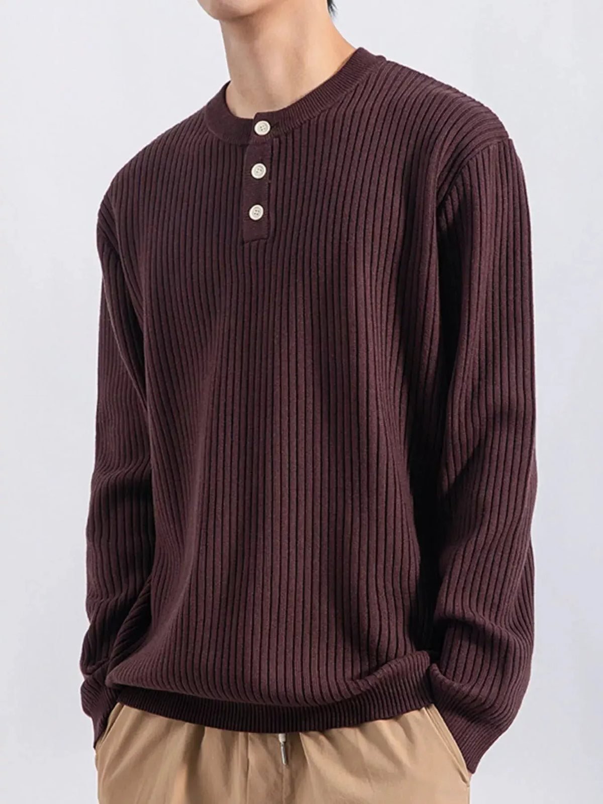 Men's Plus Size Ribbed Button Detail Knit Top by Partner Label