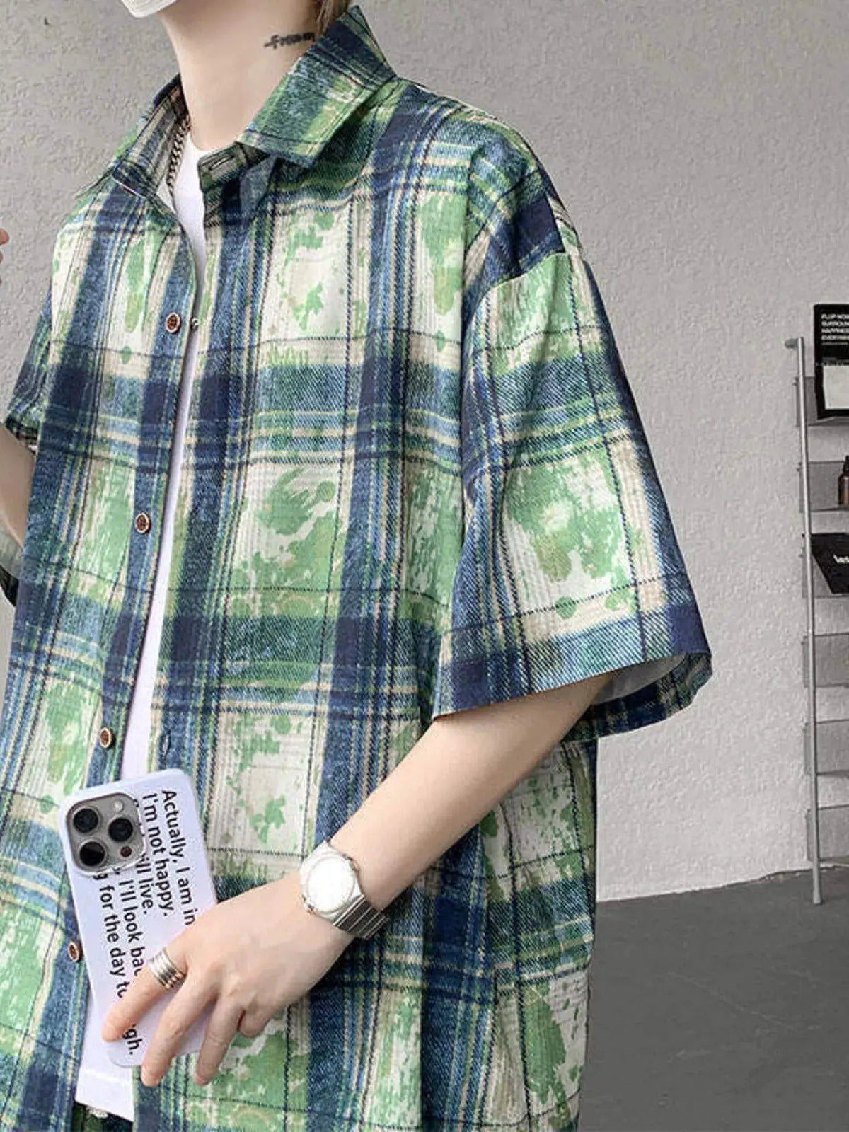 Men's Plus Size Casual Plaid Print Shirt & Shorts Set by Trendsi