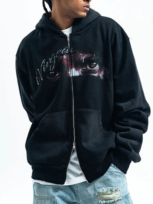Men's Graphic Zip-Up Hoodie with Pockets by Partner Label