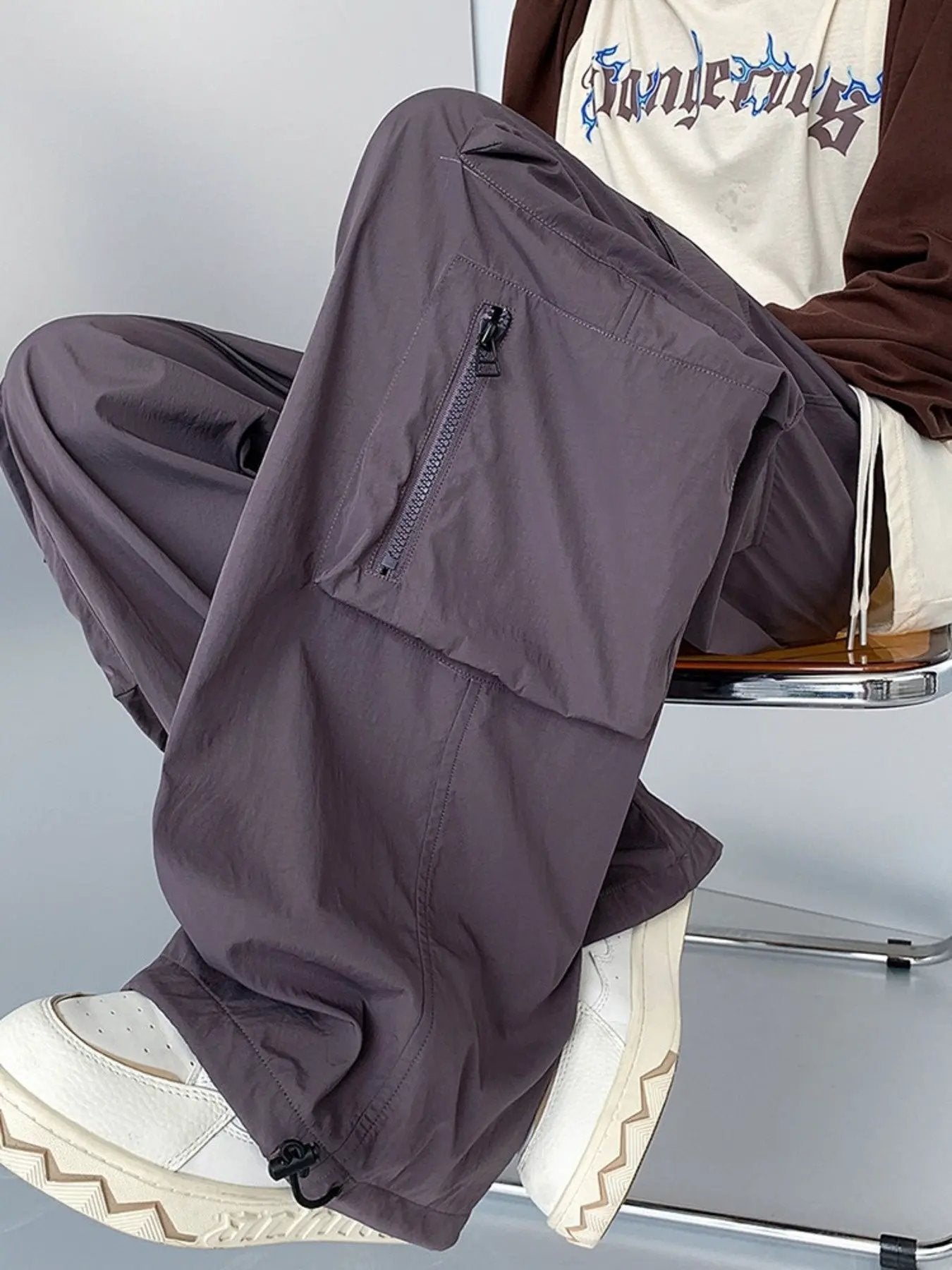 Men's Plus Size Loose Fit Cargo Pants with Drawstring by Partner Label