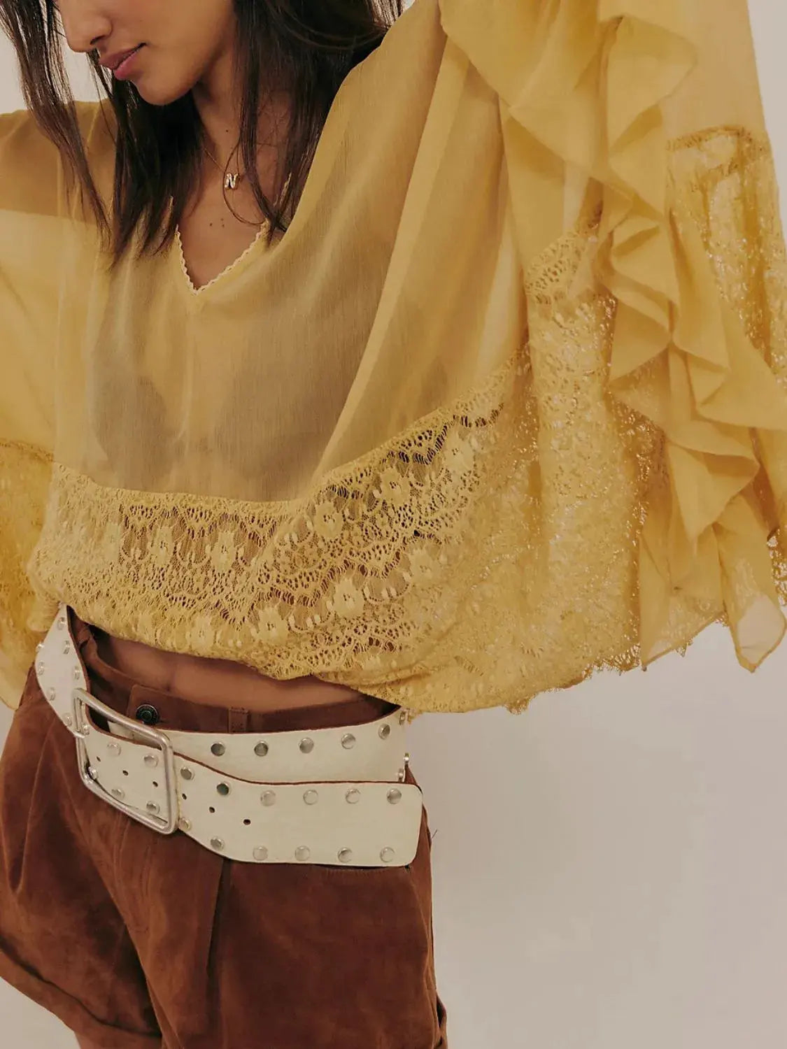 Lace V-Neck Ruffle Long Sleeve Cover-Up by Partner Labels