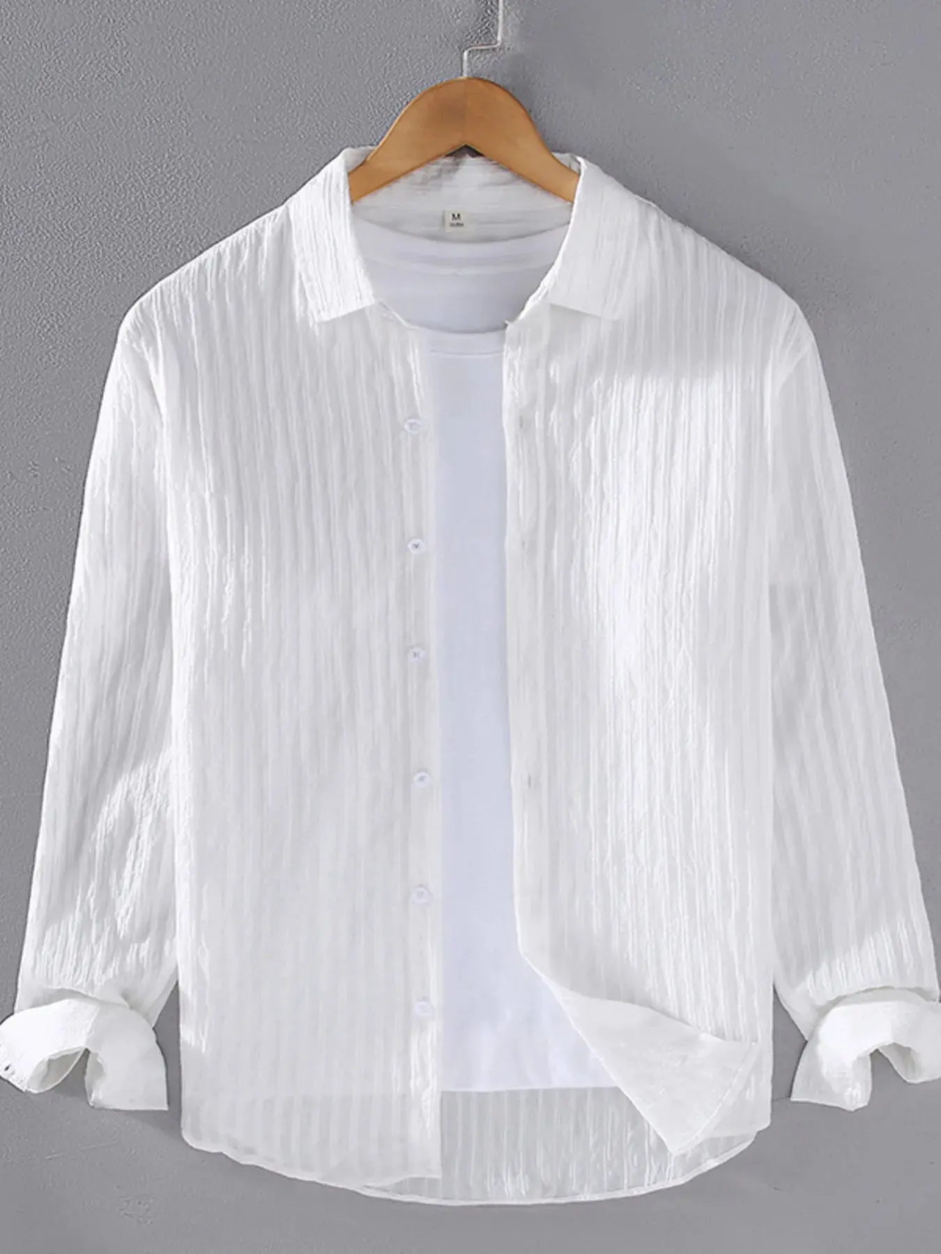 Men's Plus Size Textured Button Up Long Sleeve Shirt by Trendsi