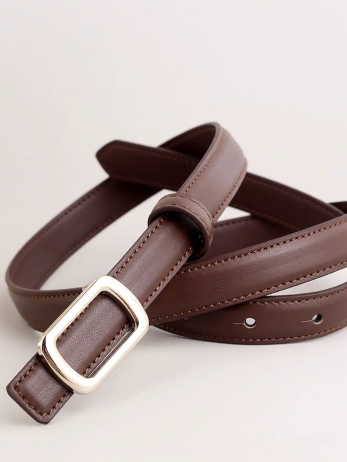 Leather Skinny Belt with Buckle by Trendsi