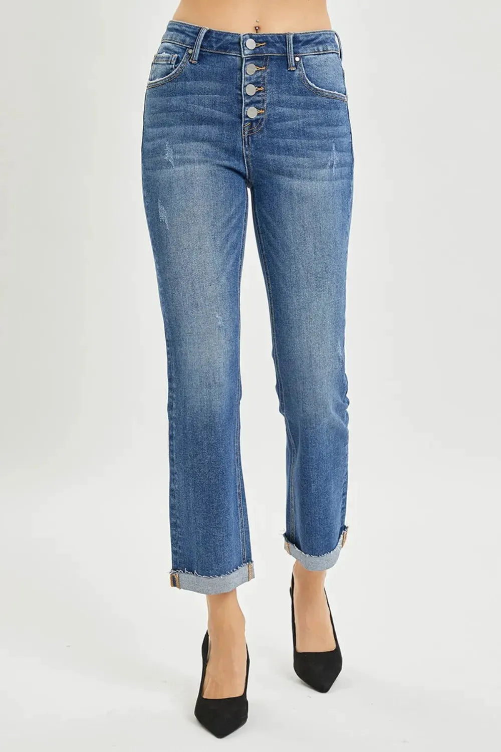 RISEN Full Size Button Fly Cropped Bootcut Jeans by RISEN