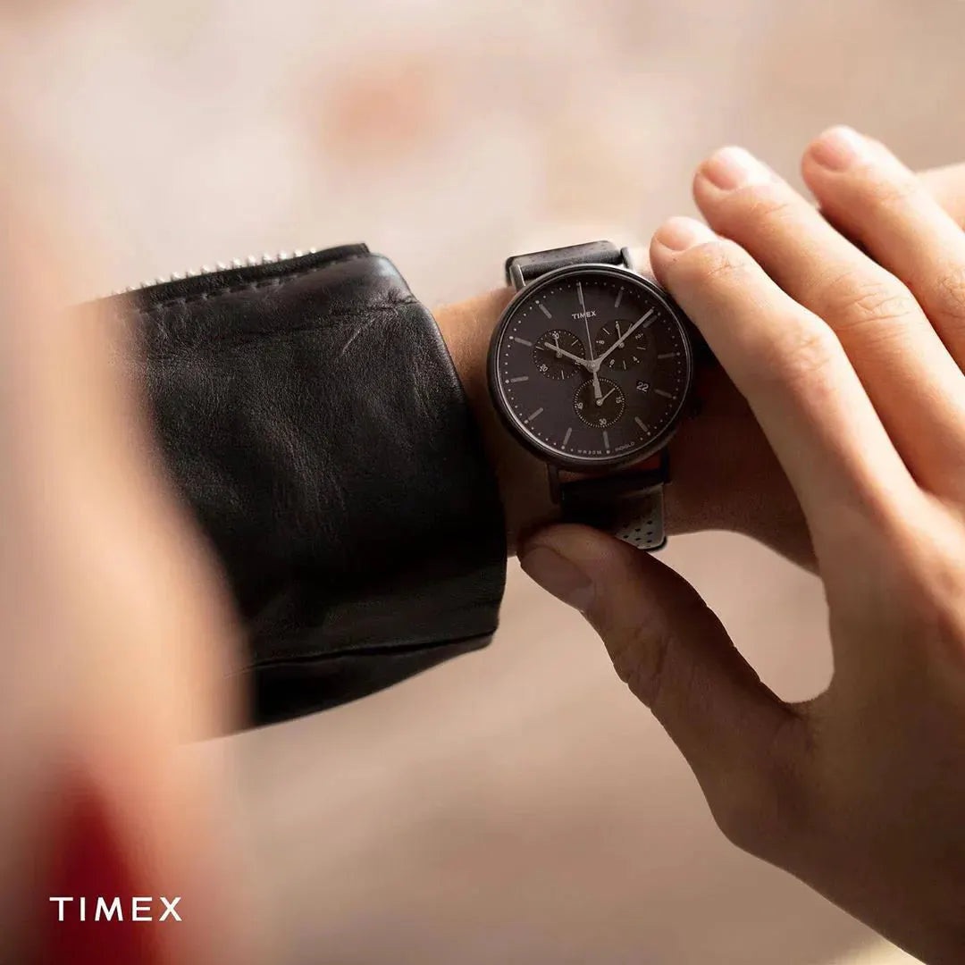 Timex Men's Black Leather Watch, Black Dial | Tw2r26800 by TIMEX