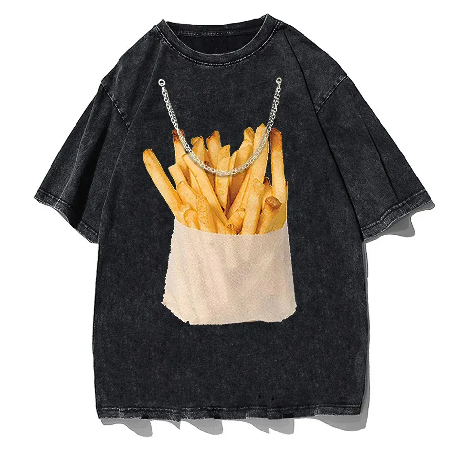 Retro Harajuku Y2K Streetwear Funny Double-Sided French Fries T-Shirt by Vimost Shop