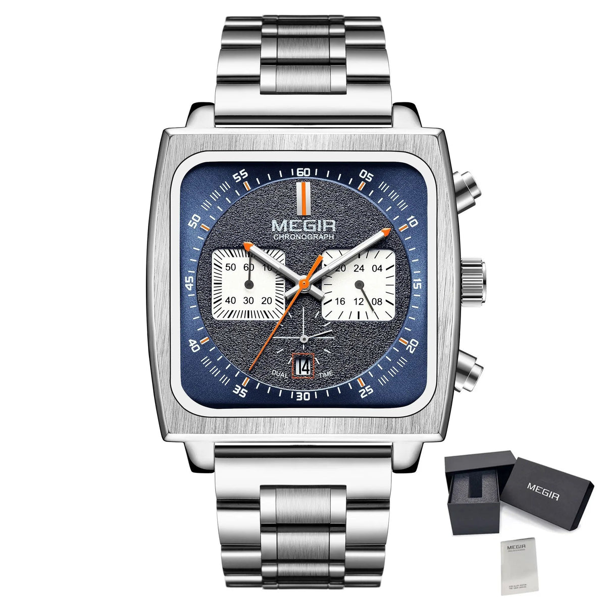 MEGIR Watches for Men Luxury Black Sports Casual Chronograph Waterproof Calendar Square Dial Wristwatches with Date Clock 2182 by MEGIR WATCH GROUP