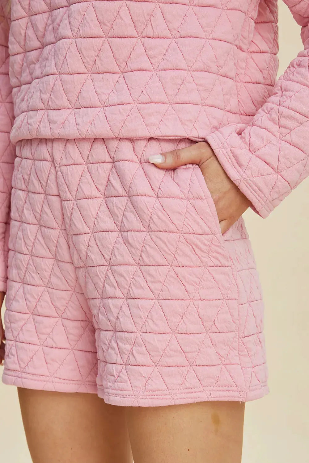 Double Take Full Size Texture Round Neck Long Sleeve Top and Shorts Set by Double Take