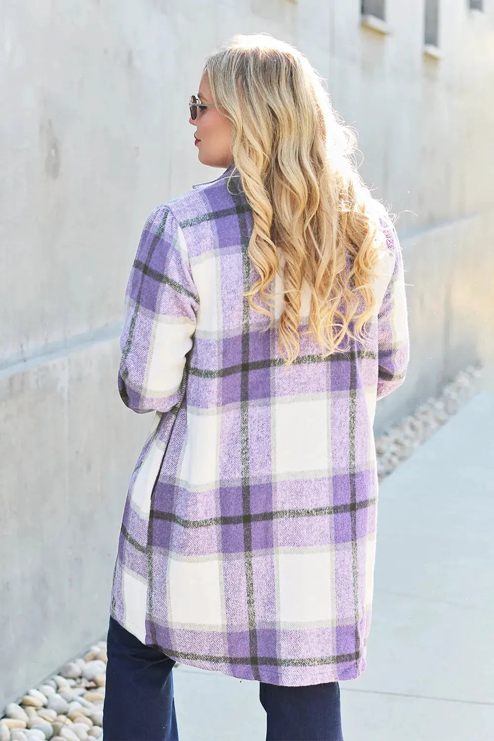 Double Take Full Size Plaid Button Up Lapel Collar Coat by Double Take