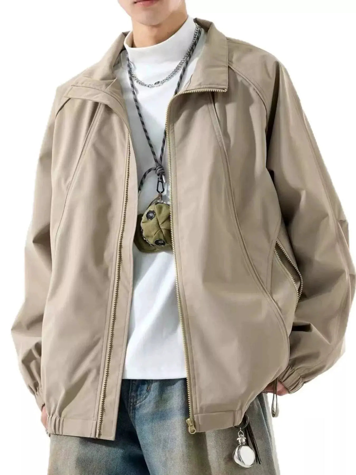 Men's Plus Size Zip Up Raglan Sleeve Jacket by Trendsi