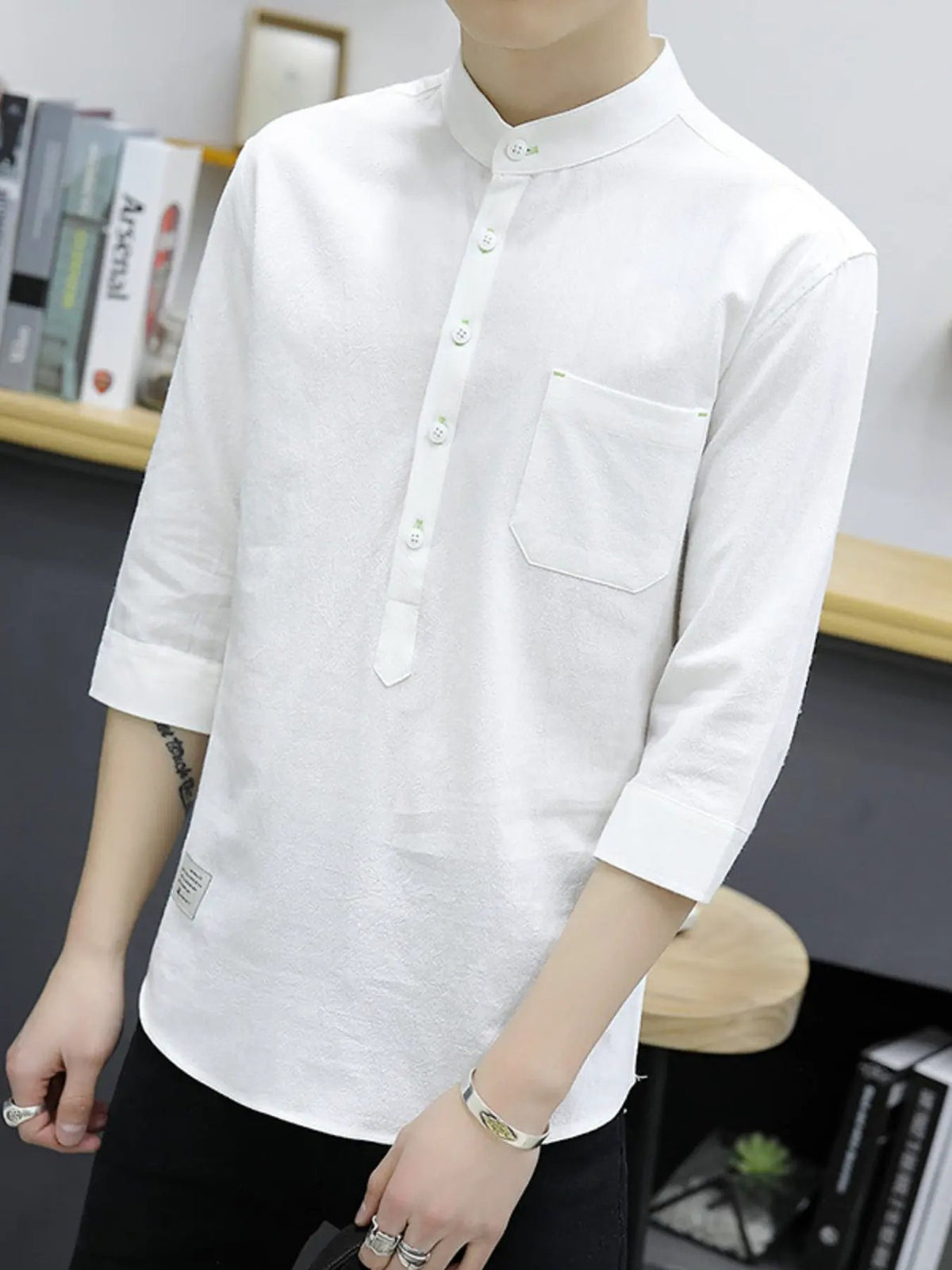 Men's Plus Size Button Detail 3/4 Sleeve Shirt Plus Size by Trendsi