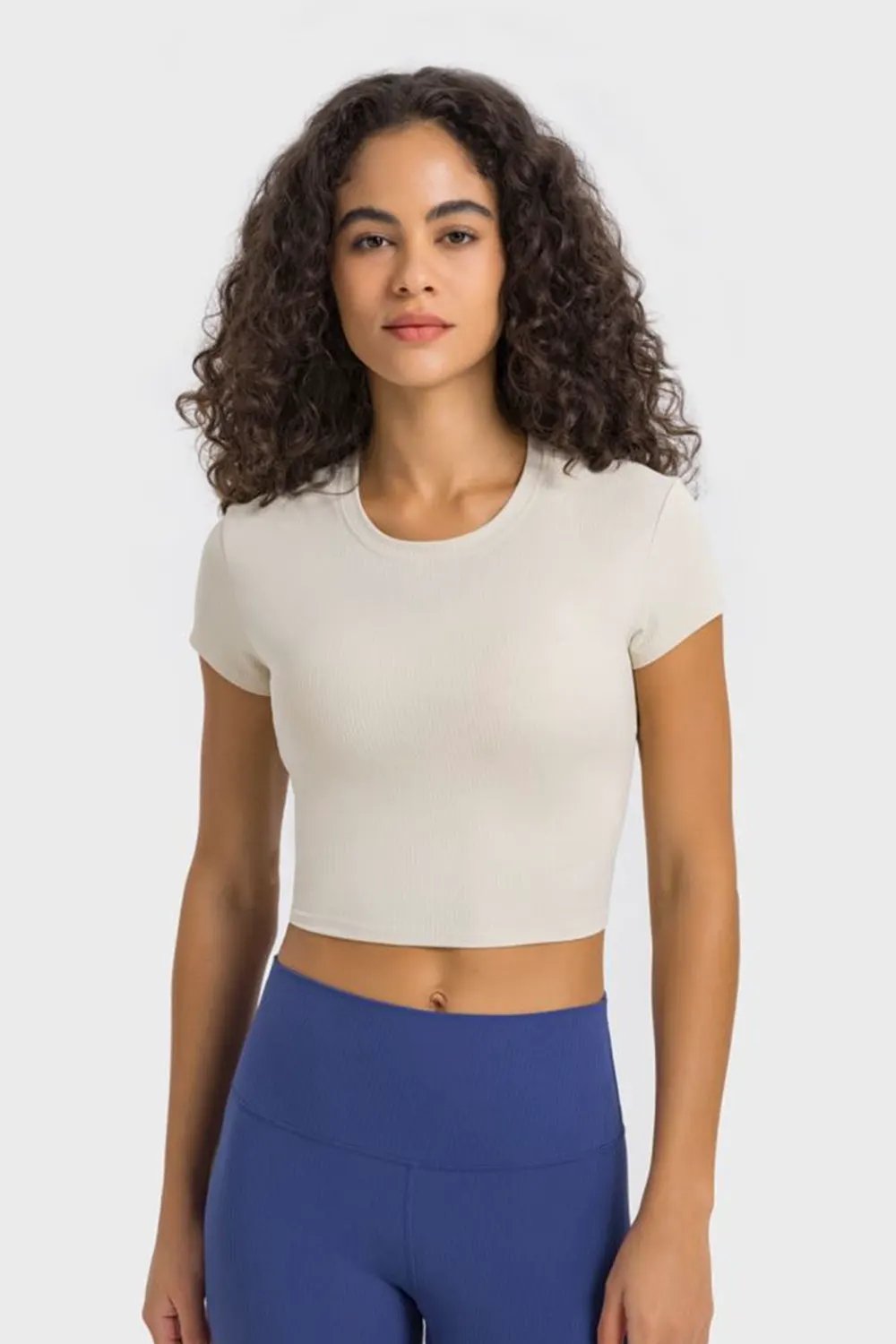 Millennia Round Neck Short Sleeve Cropped Sports T-Shirt by Millennia
