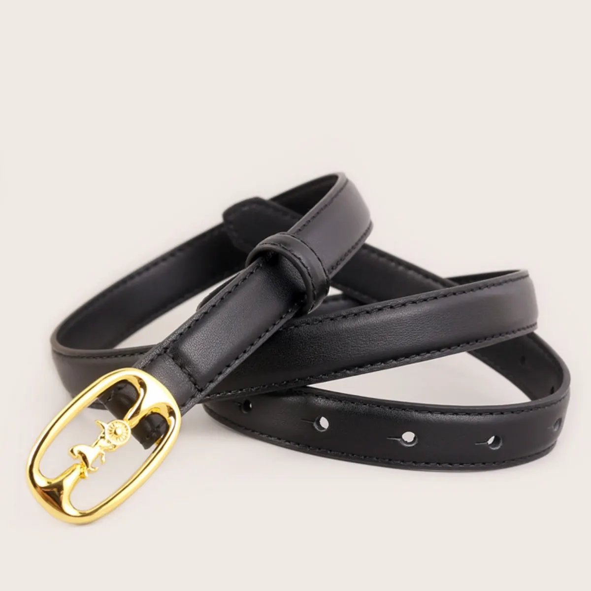Leather Belt with Horse Carriage Buckle by Trendsi