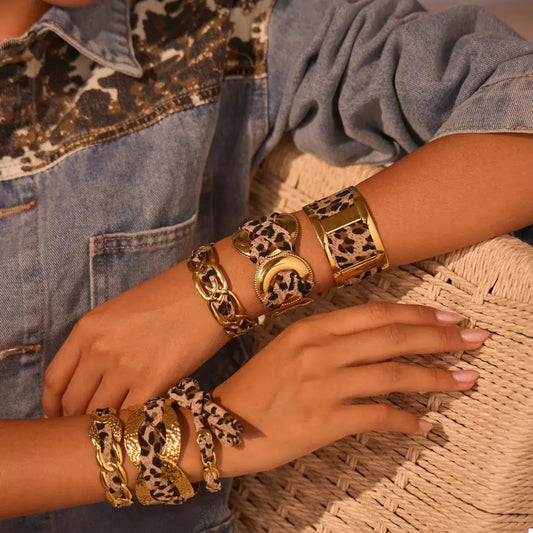 Leopard Ribbon 18K Gold-Plated Open Bracelet by Partner Label