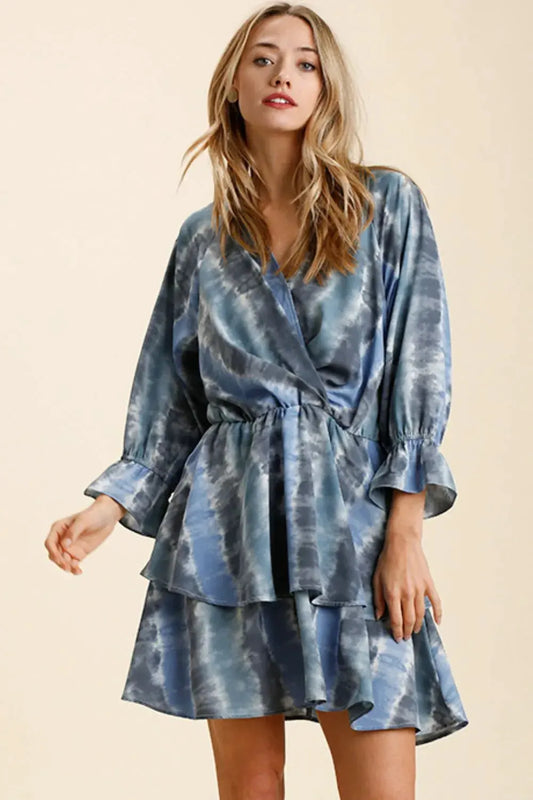 Umgee Tie Dye Ruffled Layered Dress with Elastic Waistband by Umgee