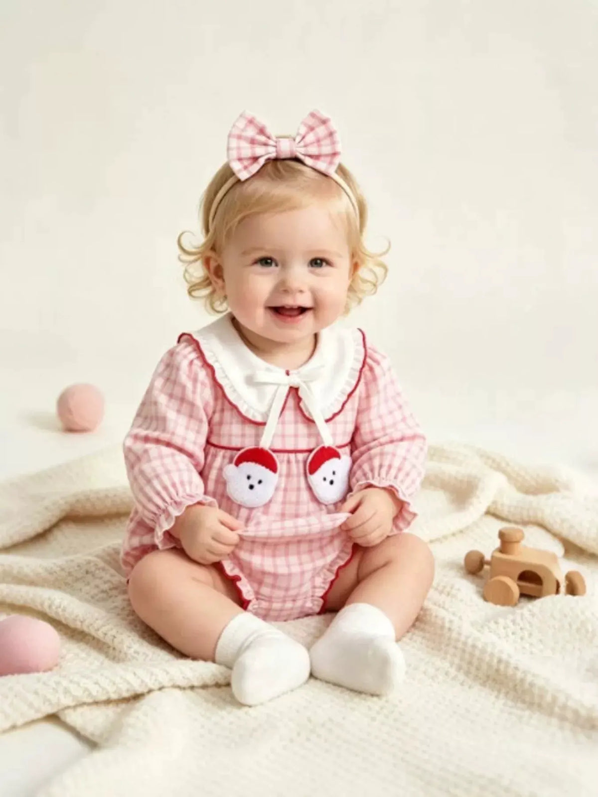 Children's Plaid Long-Sleeve Bodysuit and Bow Headband Set by Trendsi