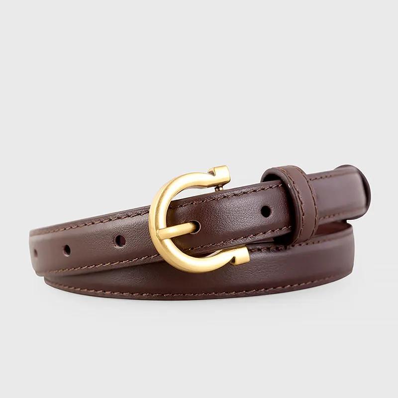 Leather Belt with Golden Buckle by Trendsi