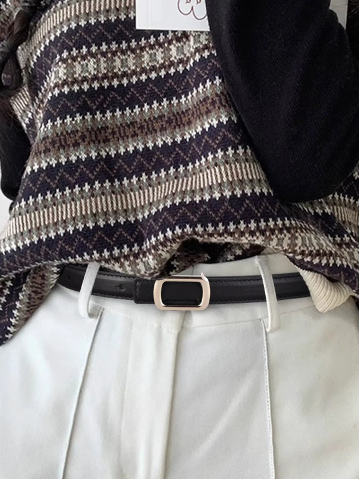 Leather Skinny Belt with Buckle by Trendsi