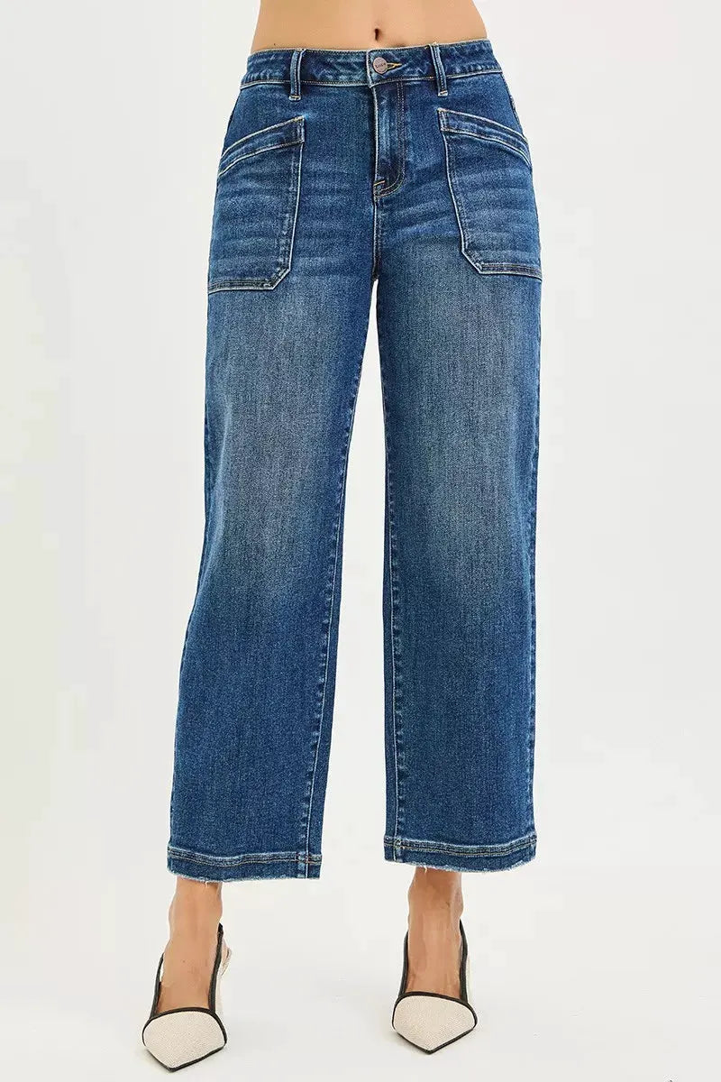 RISEN Slouchy Cropped Baggy Jeans with Front Patch Pocket by RISEN