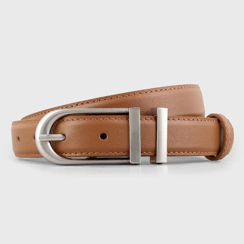 Leather Belt with Silver Buckle by Trendsi