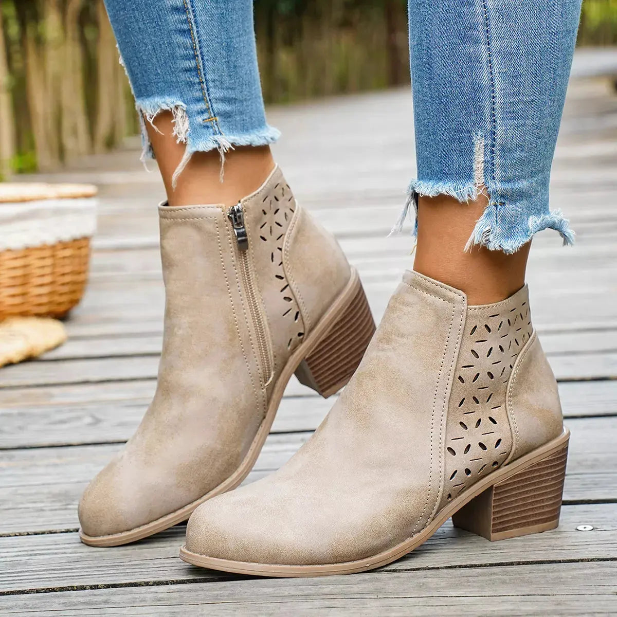 Round Toe Block Heels Boots by Partner Label
