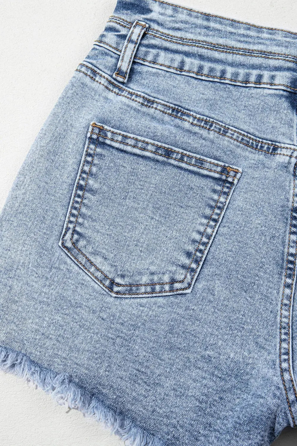 Rhinestone Light Wash Raw Hem High Waist Denim Shorts by Partner Label