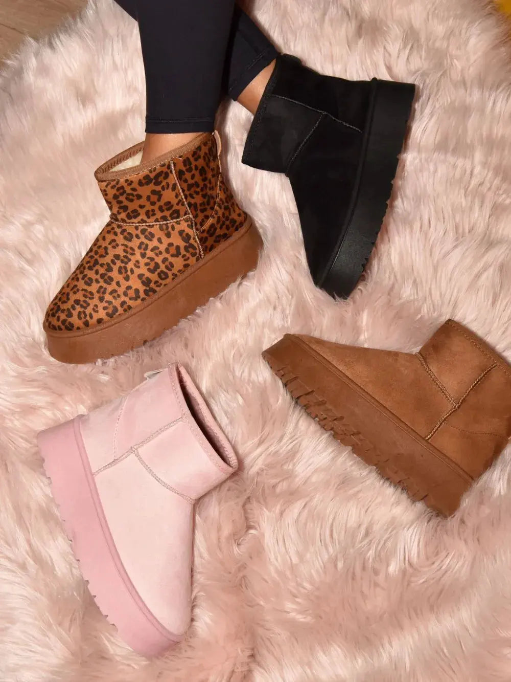 WILD DIVA Thermal Furry Leopard Platform Booties by WILD DIVA