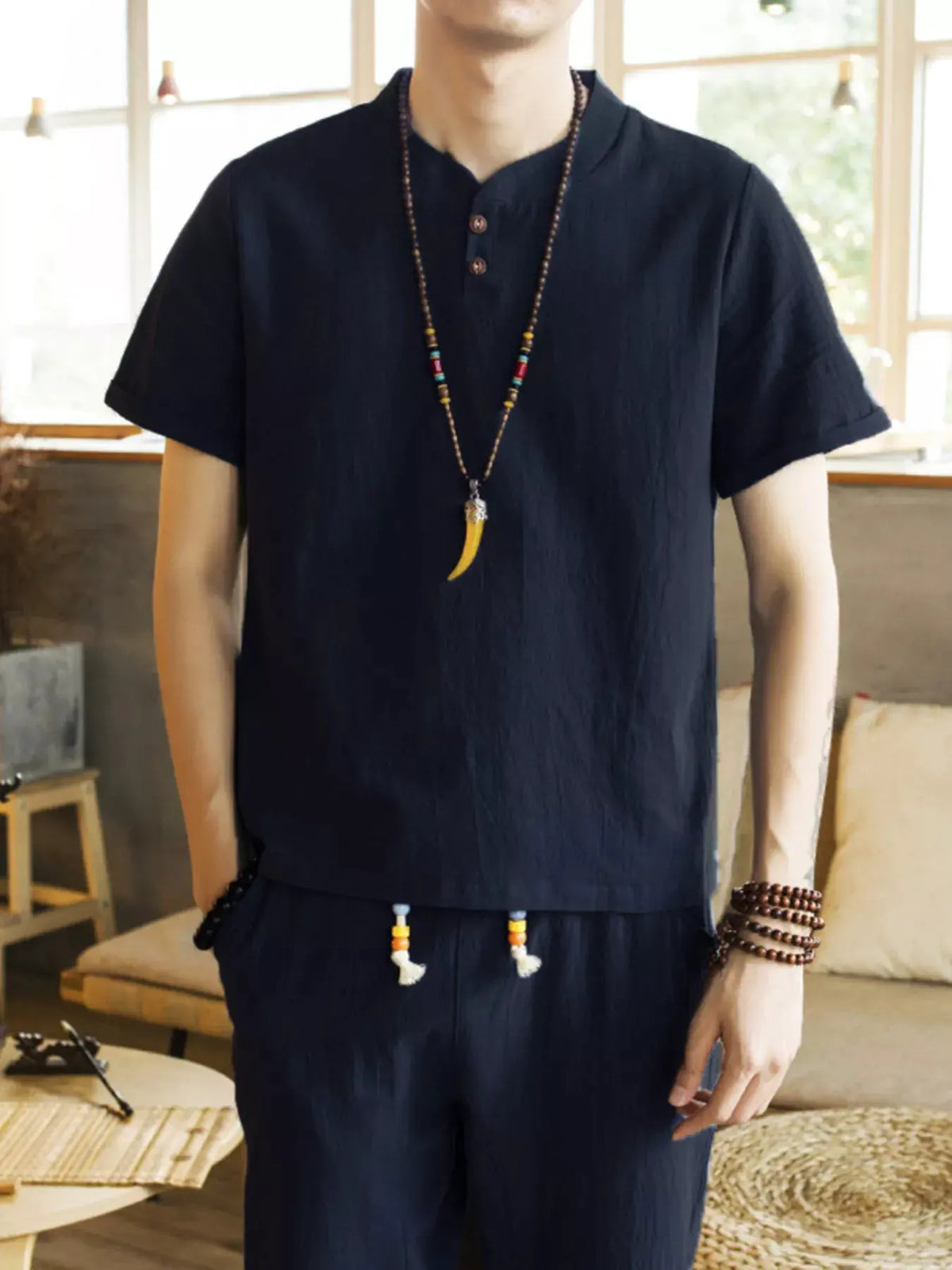 Men's Plus Size Button Detail Short Sleeve Top and Pants Set by Trendsi