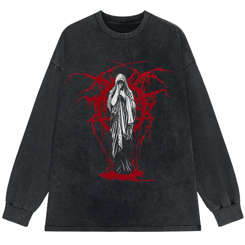 Men's Y2K Punk Harajuku Dark Goth Vintage T-Shirt Loose Fit Cotton Short Sleeve by Vimost Shop