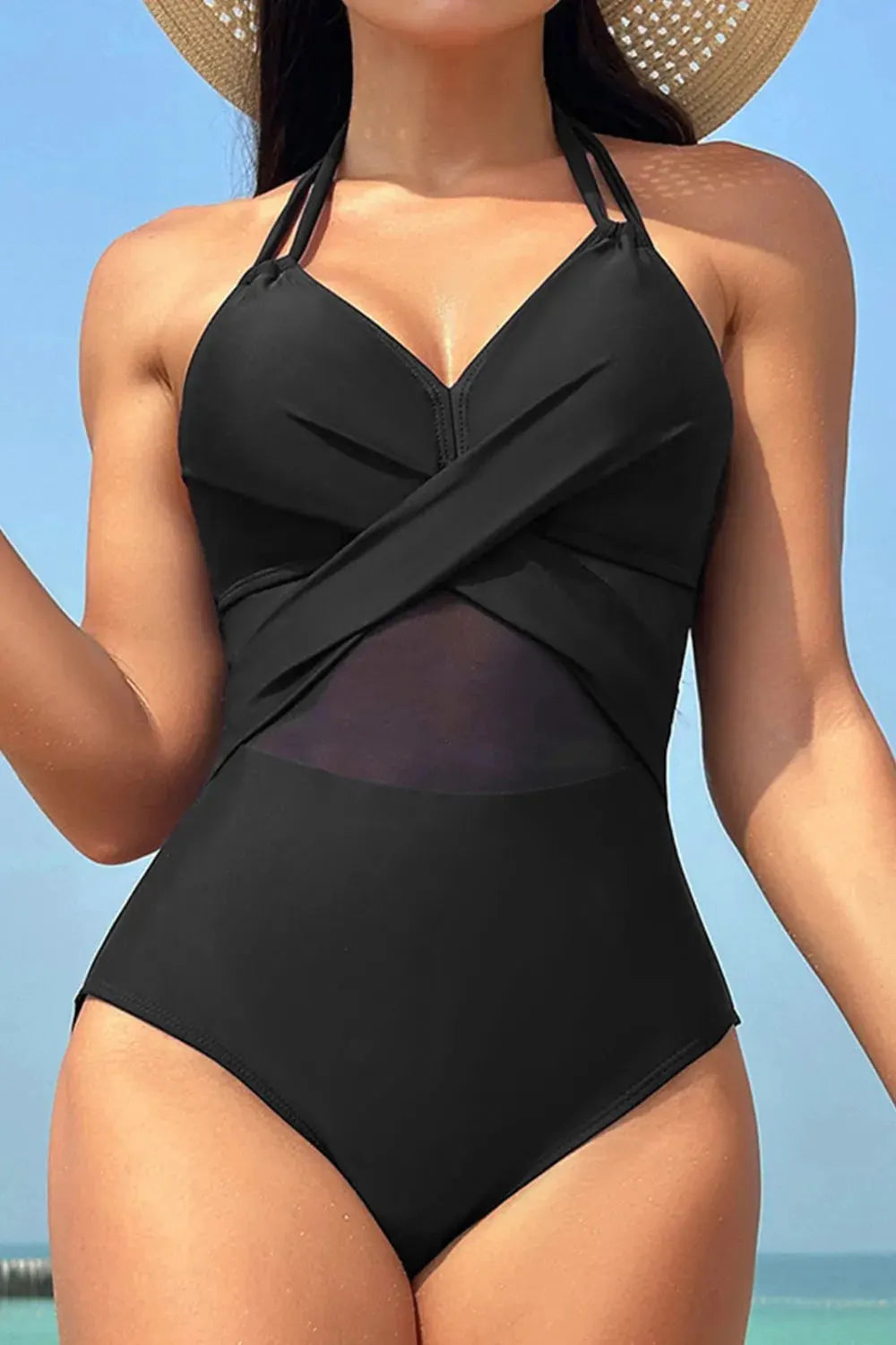 Crisscross Halter Neck One-Piece Swimwear by Partner Label