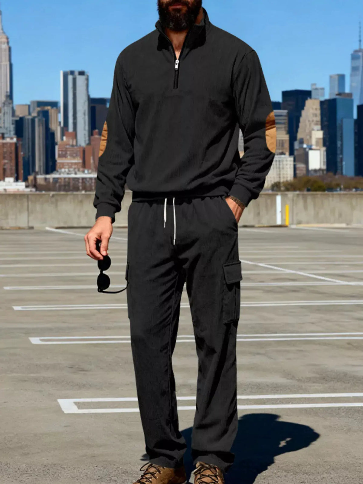 Men's Full Size Casual Long Sleeve Top & Pants Set Plus Size by Partner Label