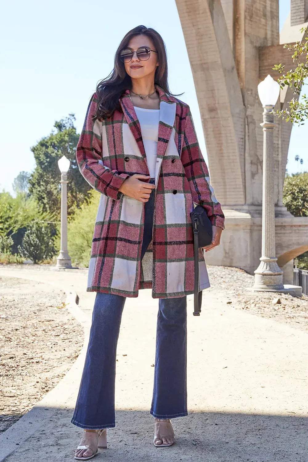 Double Take Full Size Plaid Button Up Lapel Collar Coat by Double Take