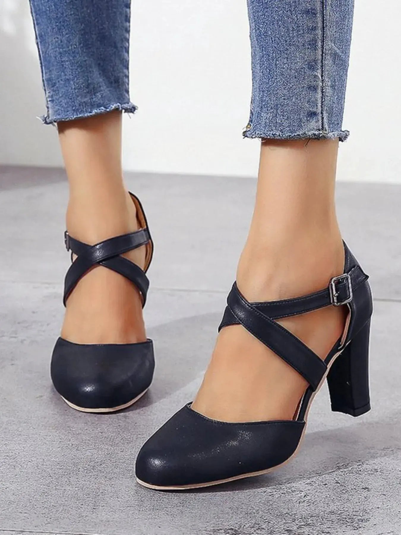 Cross-Strap Block Heel Pumps by Partner Label